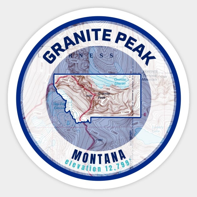 Montana Mountain Map - Granite Peak Sticker by grahamwilliams